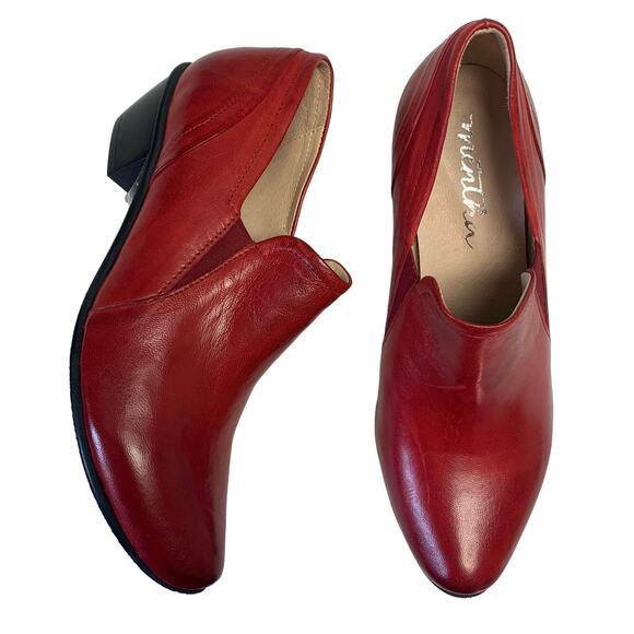 Mentha Women’s Red Leather Made in Portugal Heeled Booties Size 36 - Picture 1 of 8